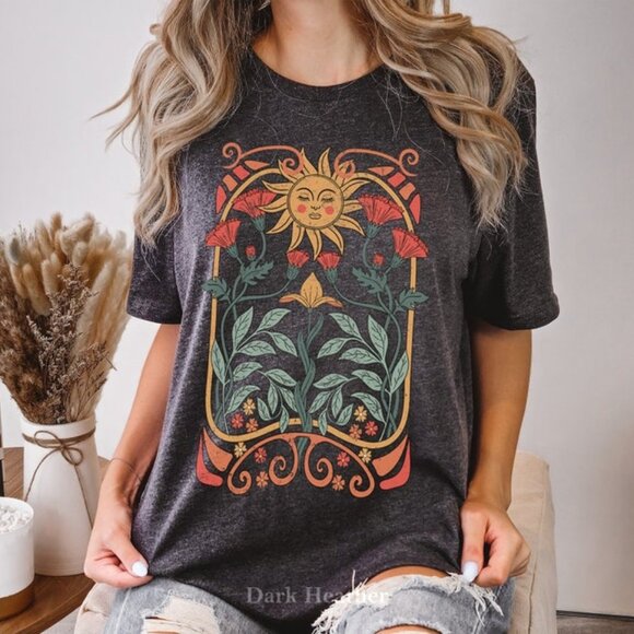 Boho Floral Tshirt Art Nouveau, Boho Wildflowers Tshirt - Picture 2 of 2